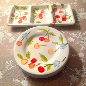 Vintage Tabletops Gallery Cherry Blossom Hand Painted 4 Plates and Serving Dish